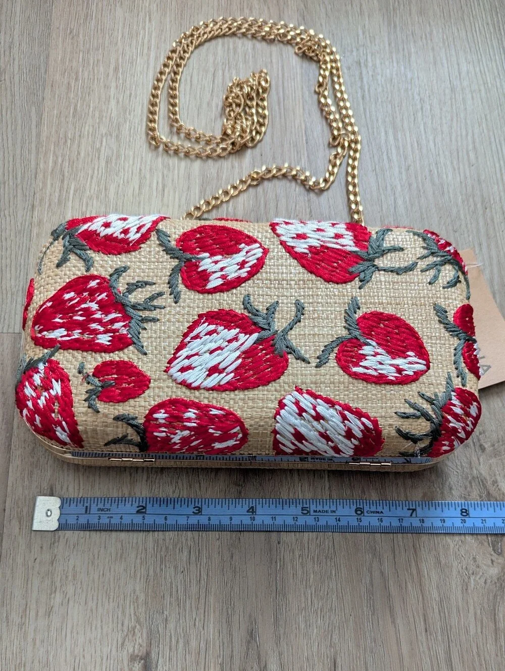 Strawberry Fruit Embroidered Shoulder Clutch Crossbody Chain Purse